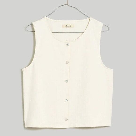 Madewell Tops - Madewell Button-Front Crewneck Crop Tank Heather Cream Size XL NWT